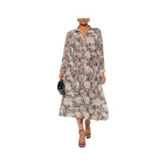 Fashion Nova Anastasia Maxi Shift Dress Beige Size 3X NWT Snakeskin Plus Size - Picture 1 of 16